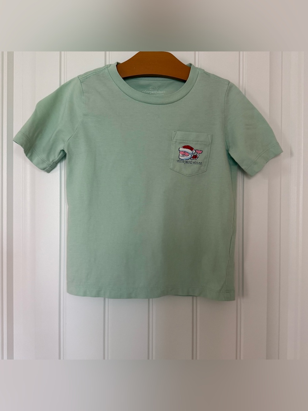 Vineyard Vines Boys 4T Santa Whale Pocket Tee Mint Green